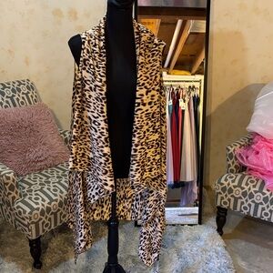 Leopard Print Draped Open Front Vest - Beige & Black